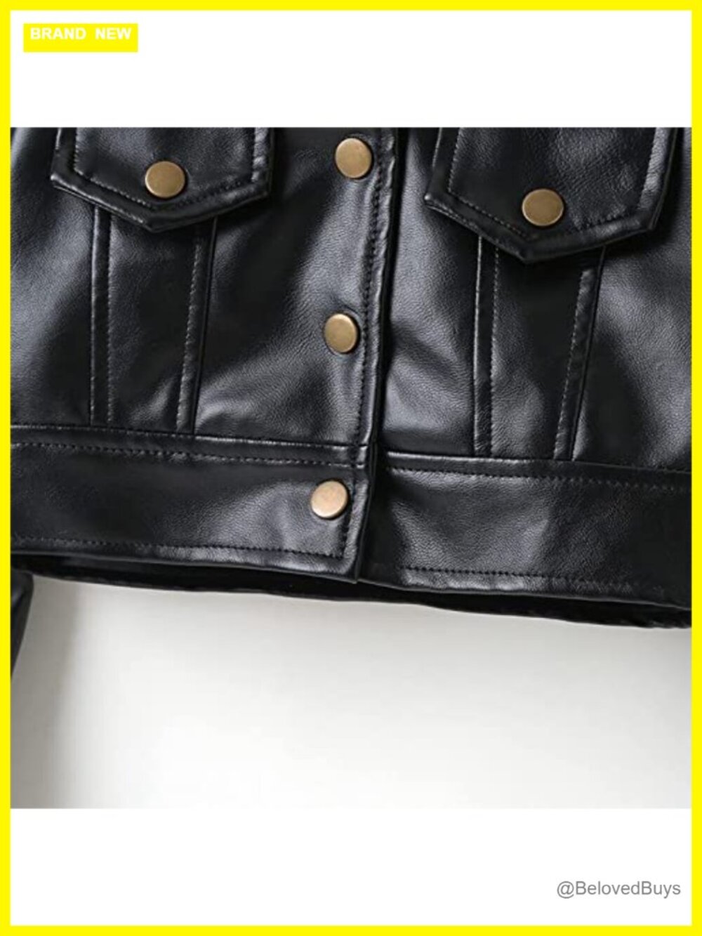 Toddler Girls PU Faux Leather Crop Jacket Long Sleeve Turn-Down Collar - Picture 4 of 7